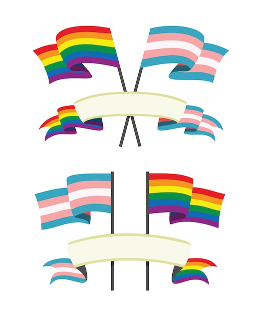 Le bandiere colorate e i nastri per le persone LGBT e Trangender