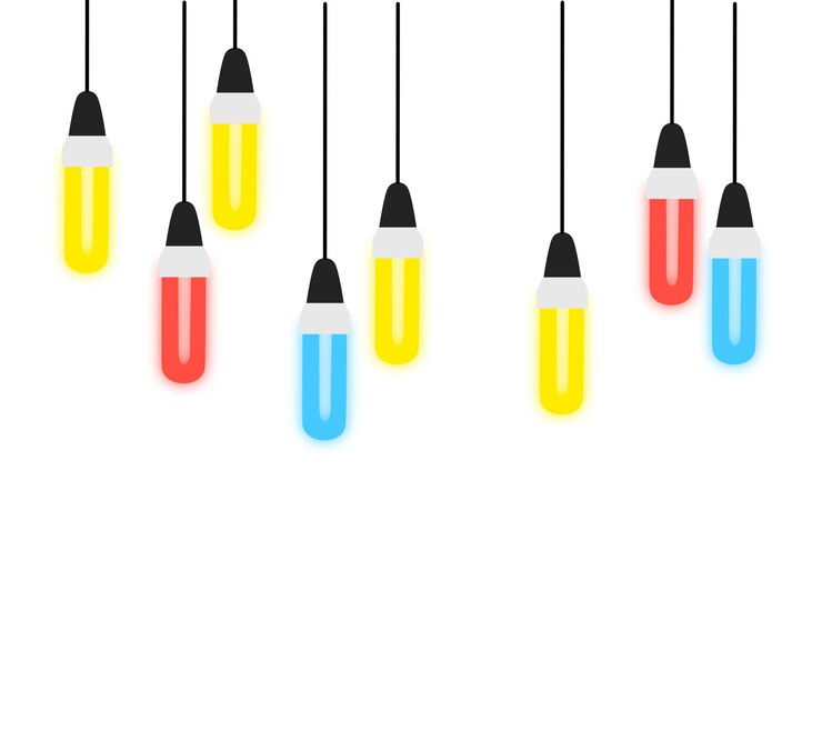 Vettore le colorate lampadine appese