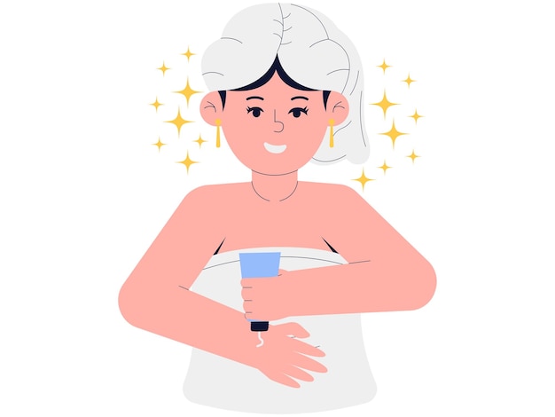 Le donne che si prendono cura del corpo usando l'illustrazione della lozione per il corpo