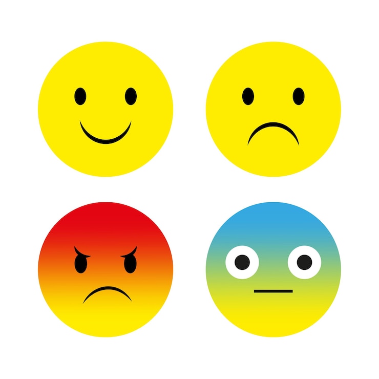 Vettore le faccine gialle sono diverse. simpatico design dei personaggi. gente felice emozione positiva. faccia sorridente.