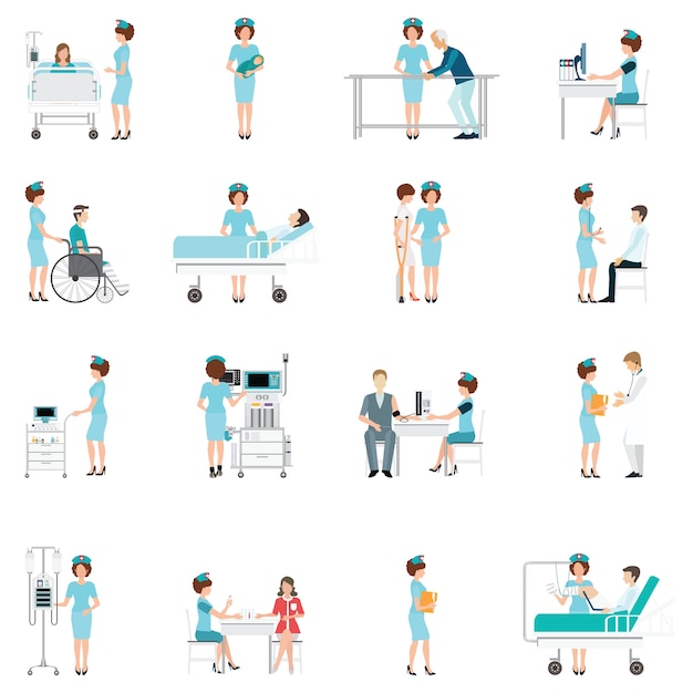 Le icone decorative di sanità dell'infermiera hanno impostato con i pazienti