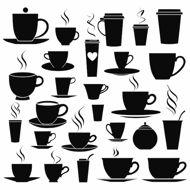 Le icone della tazza di caffè impostano la collezione di silhouette vettoriale.