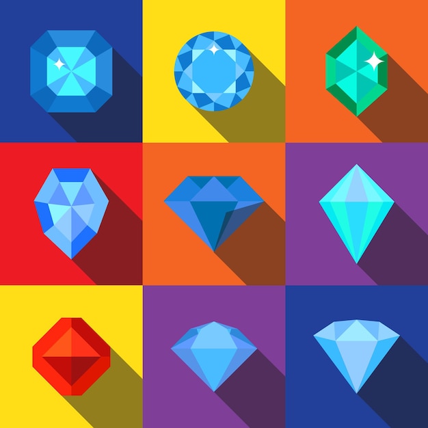 Le icone piatte di diamante impostano gli elementi, le icone modificabili, possono essere utilizzate nel logo, nell'interfaccia utente e nel web design