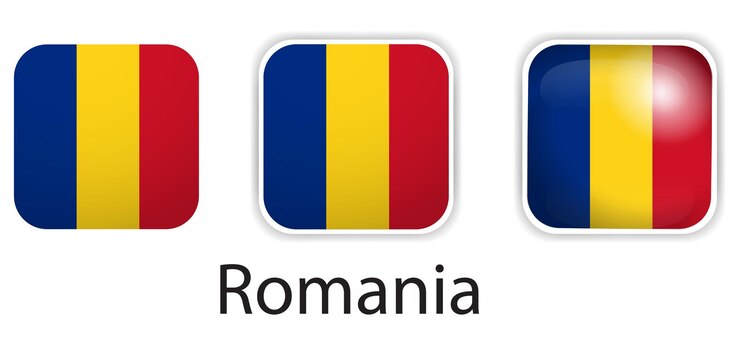 Vettore le icone vettoriali della bandiera della romania in forma di quadrato arrotondato