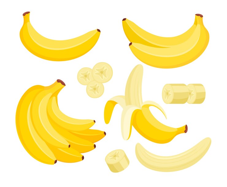 Le illustrazioni variopinte della banana gialla hanno messo la frutta tropicale esotica isolata su bianco