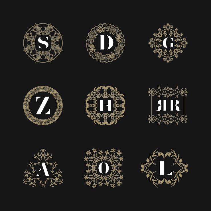 Vettore le insegne dell'emblema del monogramma hanno fissato la progettazione di vettore dell'ornamento.