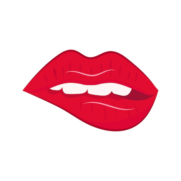 Le labbra La ragazza si morde le labbra rosse con i denti bianchi