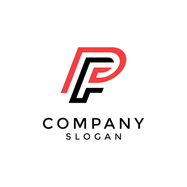 Vettore le lettere del logo p e f sono disposte con linee geometriche pulite