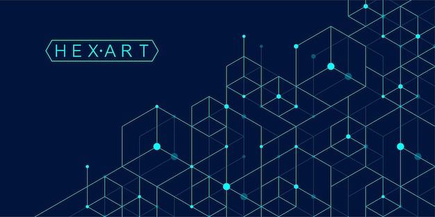 Le linee ei punti astratti di tecnologia collegano la priorità bassa con gli esagoni