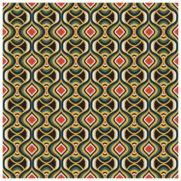 Le linee ondulate in rosso, giallo e verde creano un vivace disegno retro un'estetica vibrante e dinamica