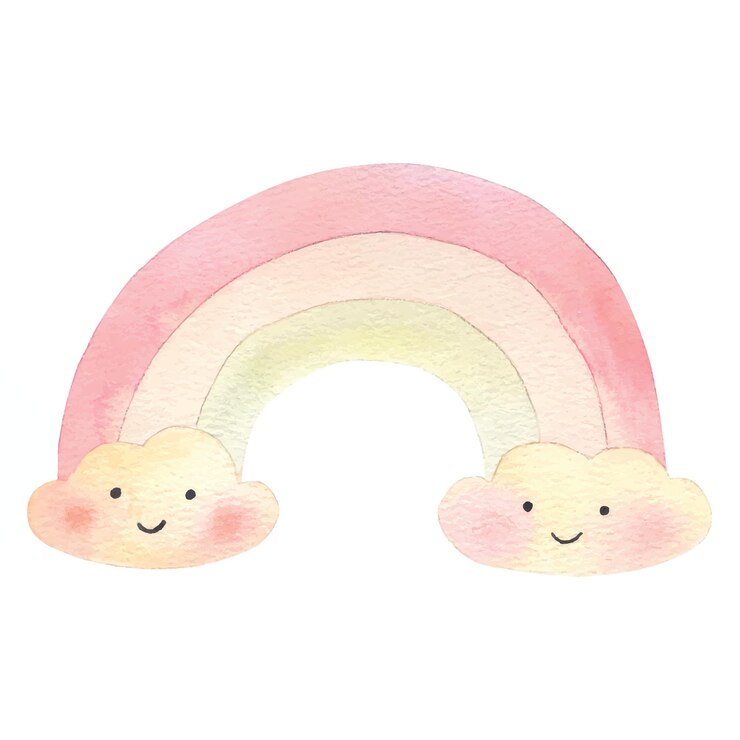 Vettore le nuvole carine color arcobaleno sorridono gli occhi piccoli del cielo