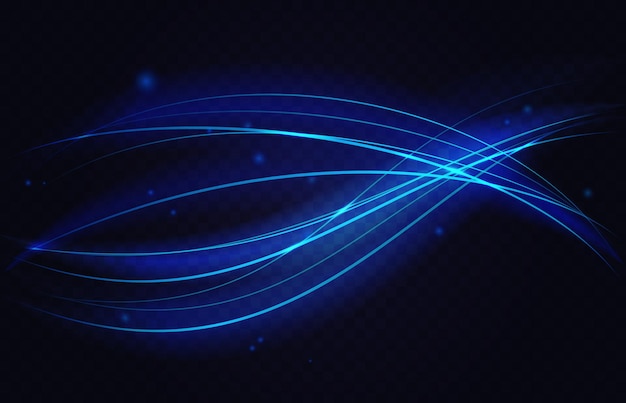 Le onde di movimento luminose al neon di velocità astraggono le onde di linee di energia della curva blu di effetto della luce