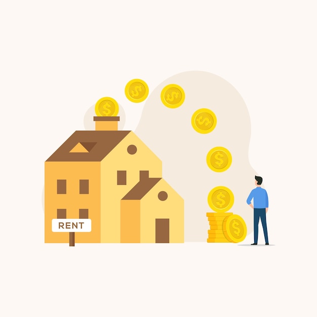 Le persone fanno soldi dall'illustrazione del vettore del concetto di affitto della casa