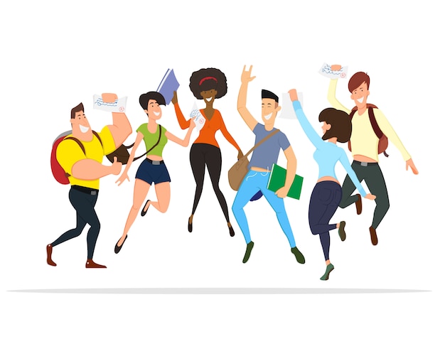 Le persone felici saltano. Una serie di personaggi divertenti.