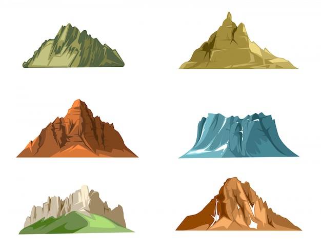Le pietre e le rocce della natura hanno messo con erba verde del fumetto. Vector le illustrazioni stabilite della roccia e della pietra isolate su fondo bianco