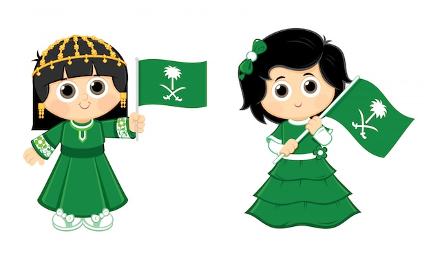 Le ragazze portano il logo della bandiera dell'Arabia Saudita (KSA)