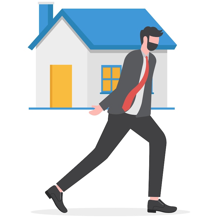 Vettore le spese domestiche soffrono di mutui bancari o di oneri di locazione uomo d'affari stanco che lotta con le finanze