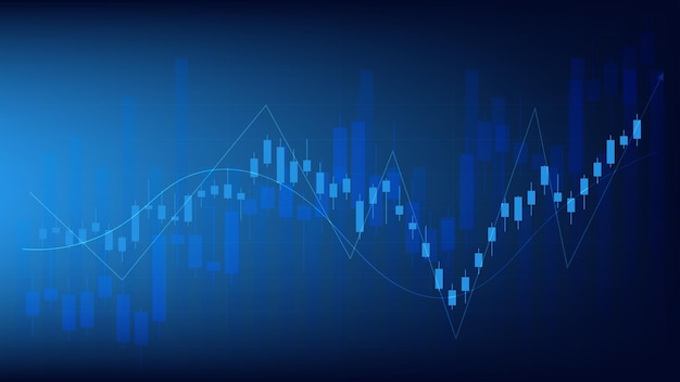 Le statistiche sulle attività finanziarie con grafico a barre e grafico a candele mostrano uno sfondo di guadagni efficaci