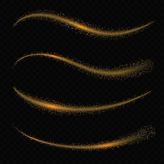 Le stelle magiche di effetto di incandescenza della luce scoppia con le scintille isolate su fondo trasparente. Traccia di luce