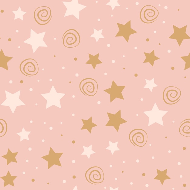 Le stelle ripetono il disegno del motivo. Sfondo del cielo disegnato a mano. Modello di vacanze per avvolgere carta, tessuto,