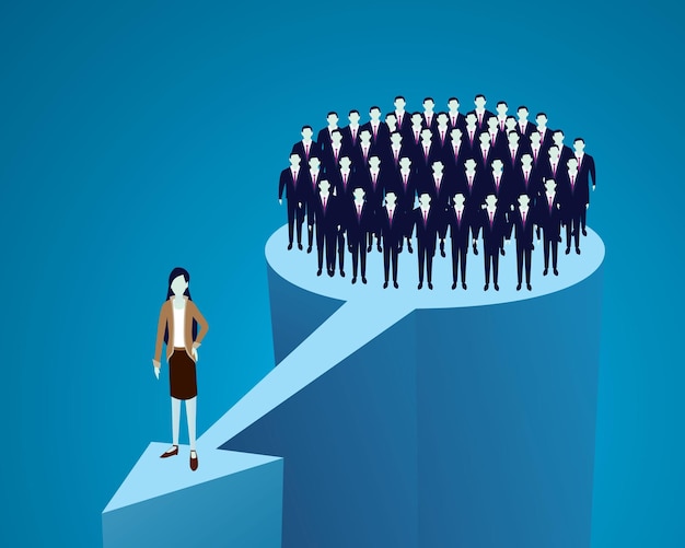 Leader donna in piedi con sicurezza davanti a molti maschi o uomini d'affari Illustrazione del potere femminile nel concetto di business