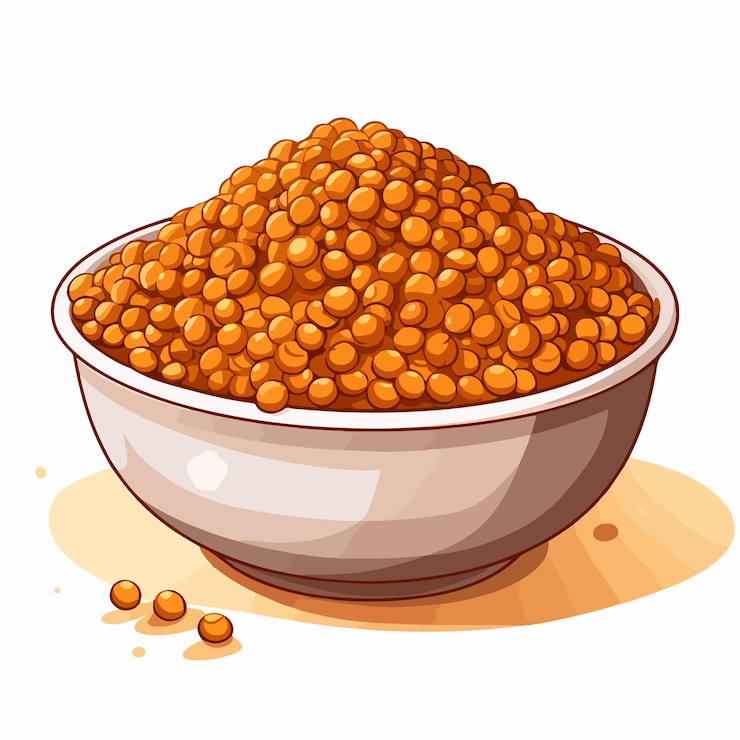 Vettore lenticchie e ciotola su sfondo bianco illustrazione alimentare