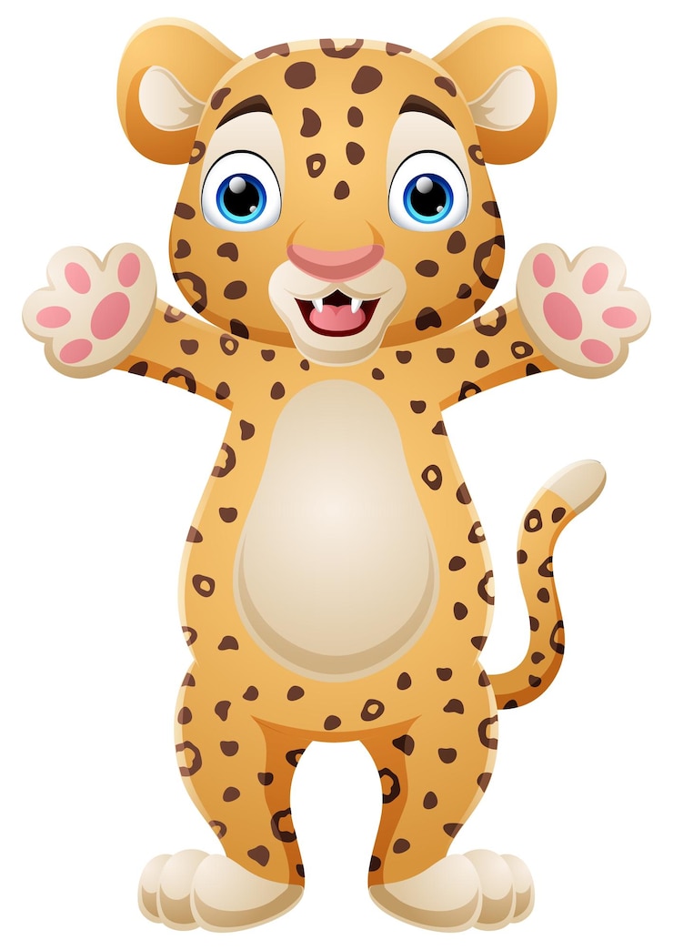 Vettore leopardo animato felice che posa su sfondo bianco