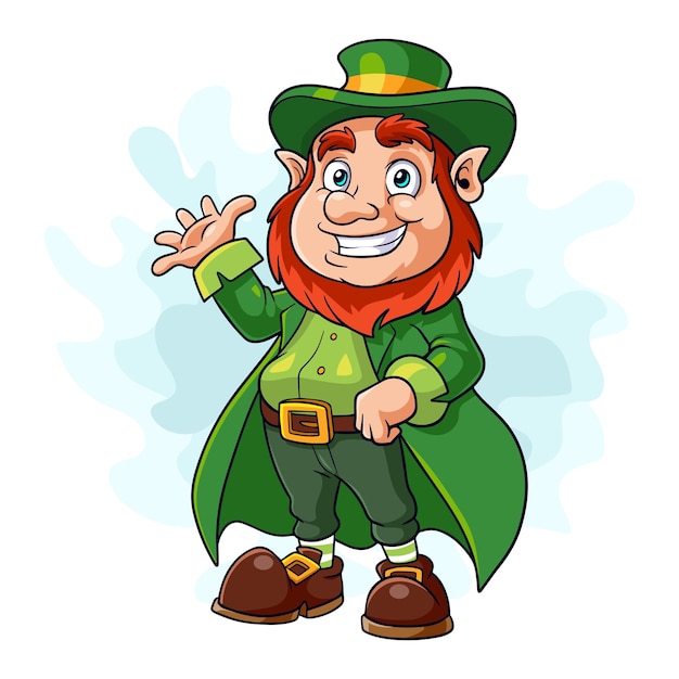 Leprechaun del fumetto che ondeggia su priorità bassa bianca