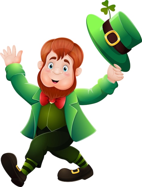 Leprechaun divertente del fumetto che ribalta il suo cappello
