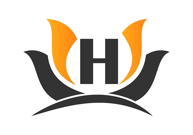 Letter H Logo con Lotus Flower Design Symbol Vector Template