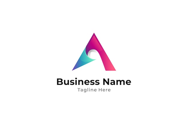 Lettera A design creativo del logo della piega della carta con colori sfumati