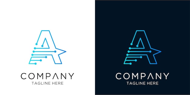 lettera a logo design tecnologia aziendale aziendale in stile contorno lineare