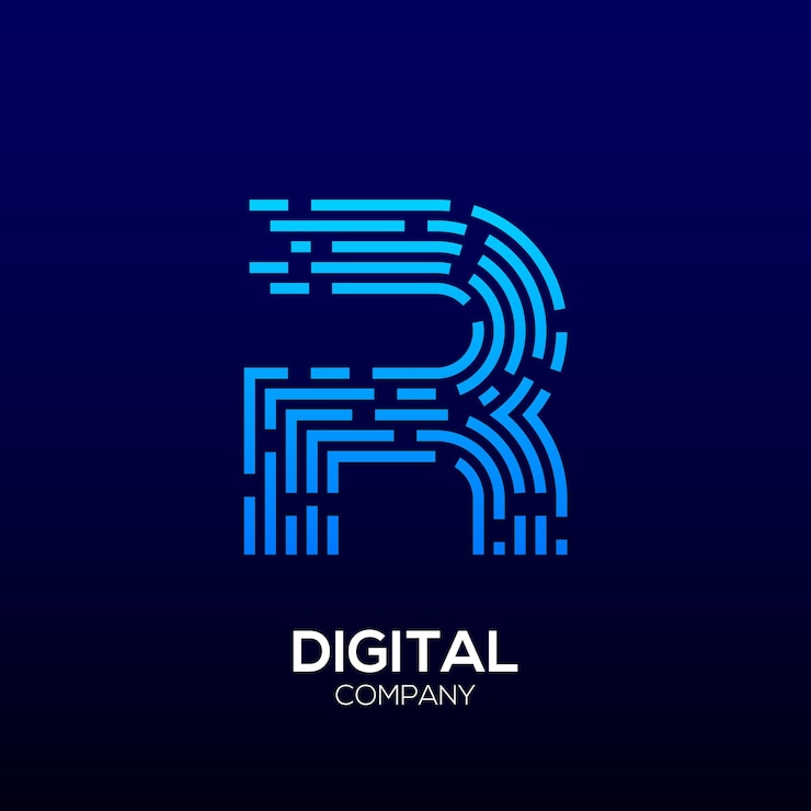 Vettore lettera astratta r con elementi di linea pixel per digital and technology data business company