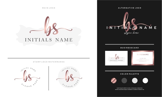 Lettera BS BS scrittura a mano Modello iniziale di design del logo femminile e di bellezza su oro