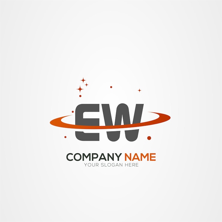 Vettore lettera ew we design del logo spaziale del pianeta moderno con elementi vettoriali creativi