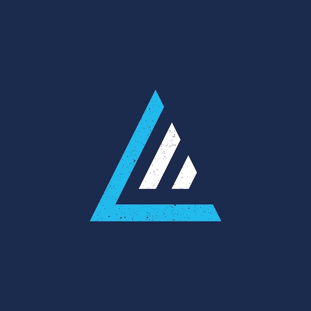 lettera iniziale astratta A e M logo in colore blu e bianco isolato a forma di triangolo