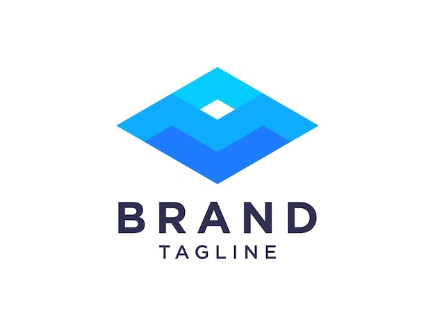 Lettera iniziale astratta M Logo. Stile origami geometrico blu.
