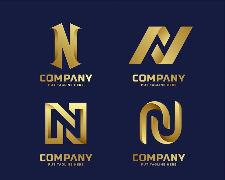 Vettore lettera iniziale con logo n per azienda con colore oro