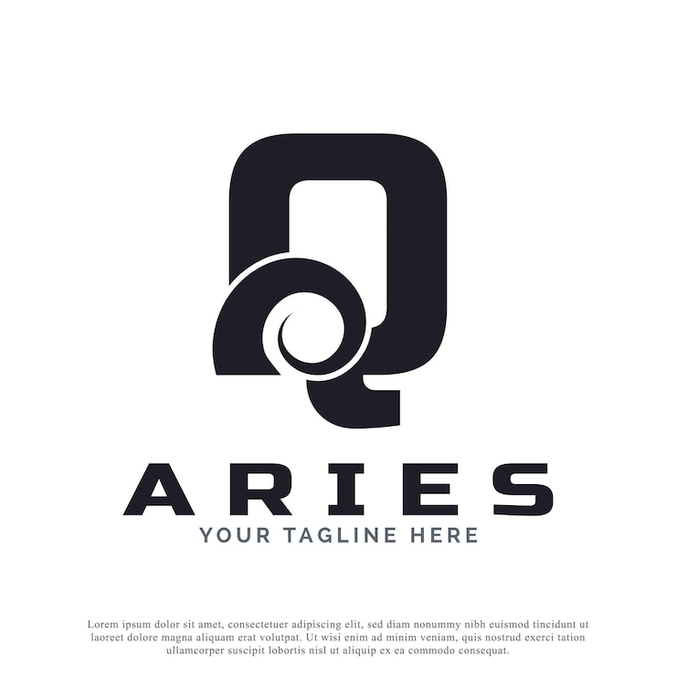Vettore lettera iniziale q con corno di pecora ariete di capra per l'elemento del logo animale di ispirazione per il design del logo dell'ariete