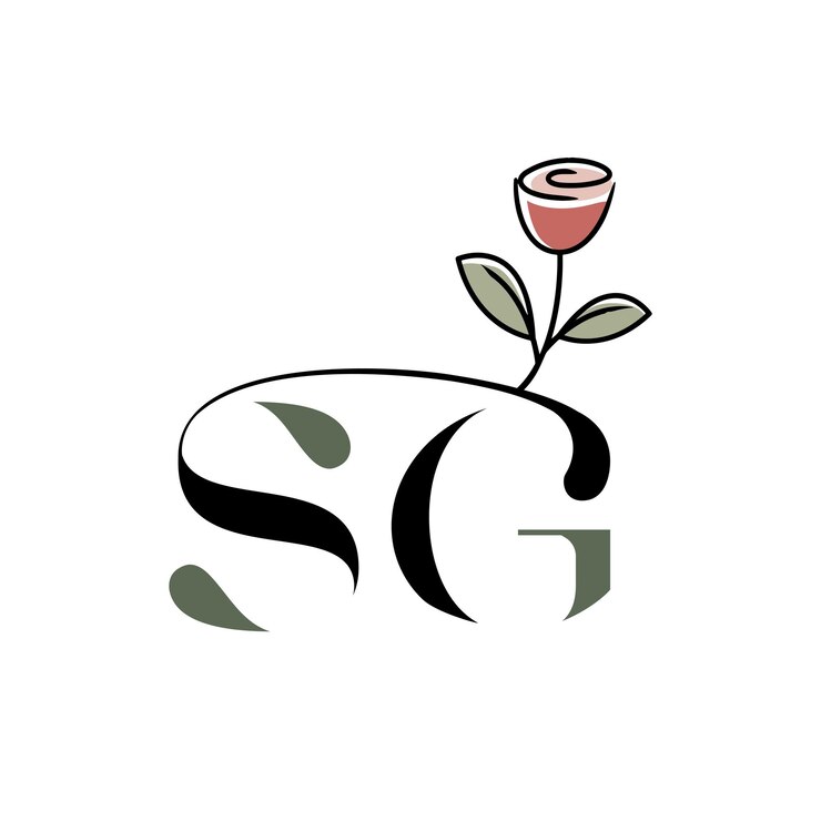 Lettera Iniziale SG Rosa Fiore Foglia Logo femminile Modello Monogramma floreale