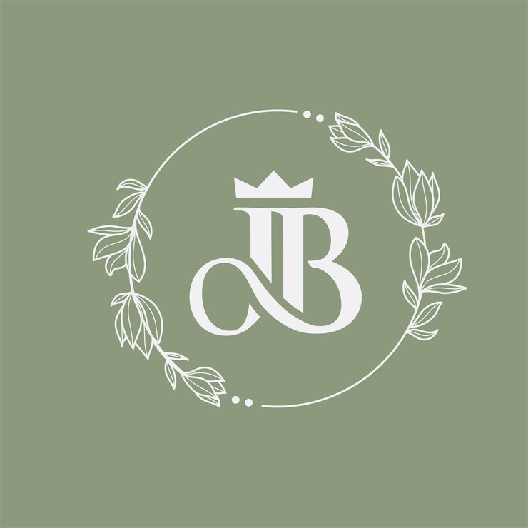 Vettore lettera jb con corona con ghirlanda floreale disegnata a mano foglie cornice circolare