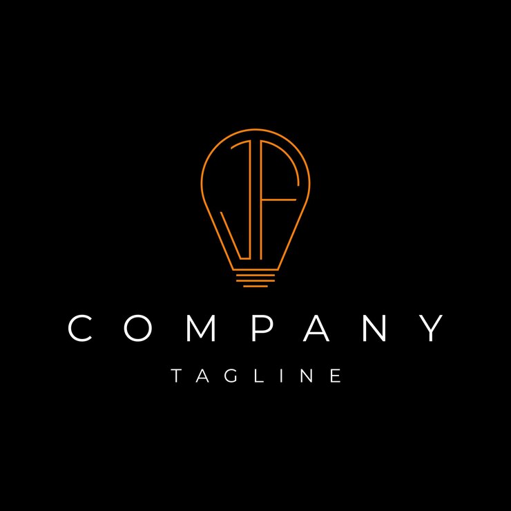 Vettore lettera jf soluzione iniziale della lampada lampadina icona del logo modello vettoriale di progettazione