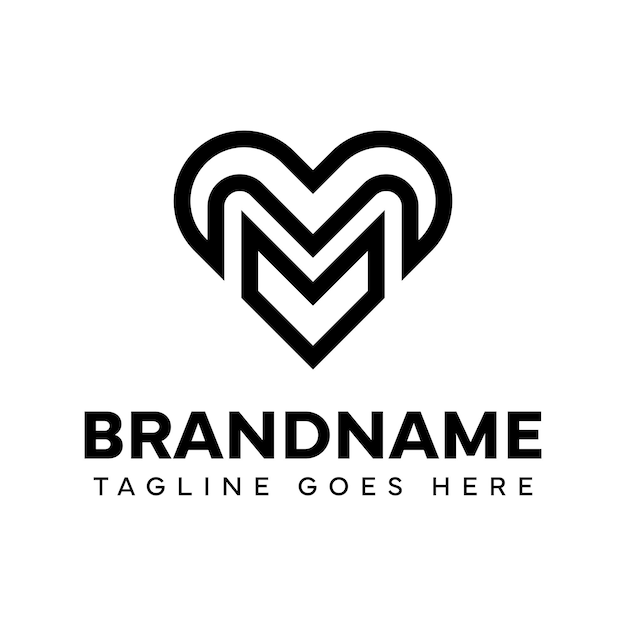 Lettera M Logo d'amore che simboleggia l'amore, la cura e la connessione