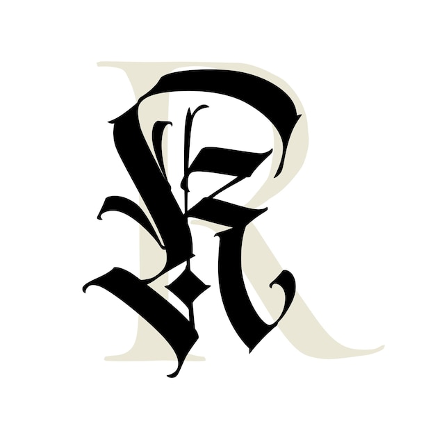 Lettera R in stile gotico Vector Alphabet Il simbolo è isolato su uno sfondo bianco