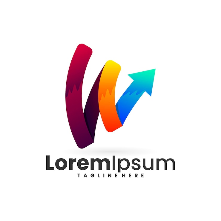 Vettore lettera w logo freccia in stile colorato