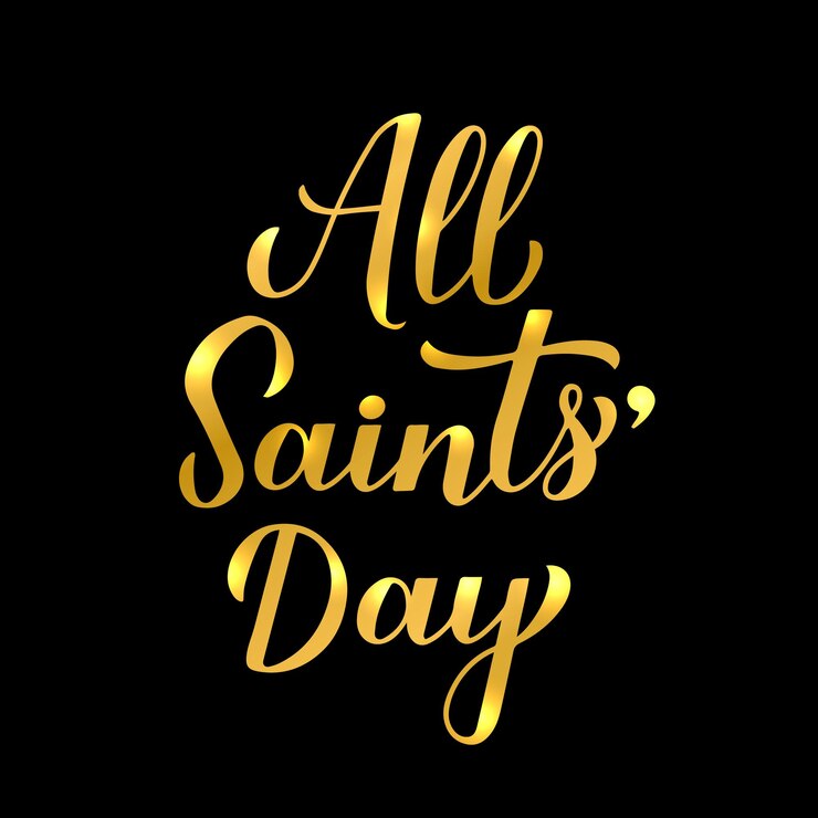 Vettore lettere a mano di calligrafia di all saints day isolate su sfondo nero modello vettoriale per tipografia poster carta banner volantino adesivo ecc
