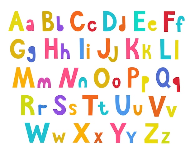 Lettere abc disegnate a mano isolate su sfondo bianco in colori caldi e luminosi