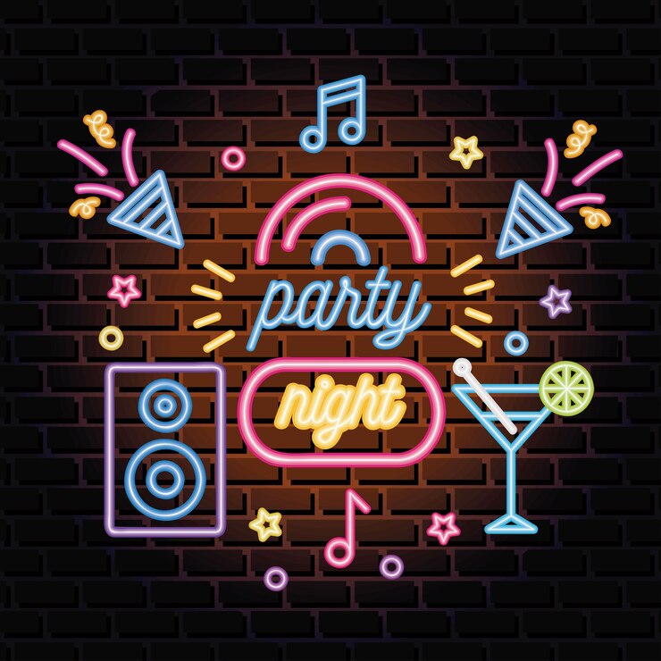 Vettore lettere al neon per la notte di festa