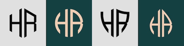 Lettere iniziali creative semplici HR Logo Designs Bundle
