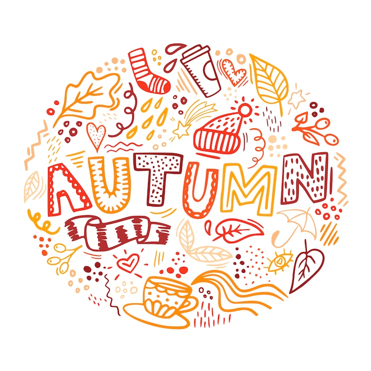 Vettore lettering autunnale con elementi